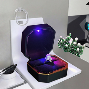 New Design Trend Rectangle Shape Leather Led Light Jewelry Packaging <b>Box</b> for Bracelets <b>Earrings</b> Necklaces Rings - Product Image 3