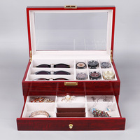 Grande boîte de montres en bois laqué à 2 couches, boîte de rangement en bois rouge pour lunettes de soleil bijoux montre boîte de présentation