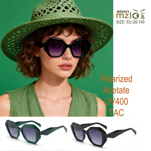 MZlok 2026 Wholesale OEM Hexagonal Acetate Polarized Sunglasses Women Men UV400 Gradient Lens Oversized Smokey Grey Shades