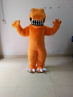 Costume de mascotte adulte en peluche unique bleu ciel, personnage animal dinosaure orange, pour fête d'Halloween