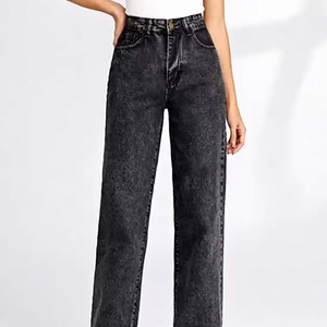 Woman Denim Pants Faded Casual Wide Leg Baggy Jeans Women Clothing / Women Jeans High Street Vintage Washed High Waisted Jeans - Product Image 1