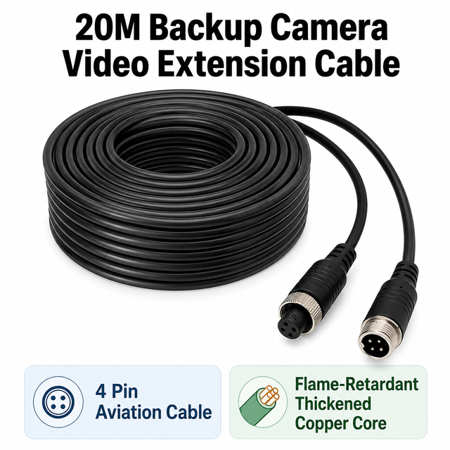20M Backup Camera Video Extension Cable Female to Male AV Cable for Car Rear View Camera Monitor System