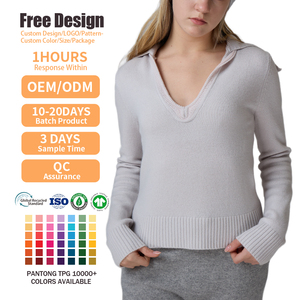 Pull en tricot décontracté à manches longues en laine pour femme, col large beige clair, col en V, idéal pour le bureau et les superpositions - Product Image 2