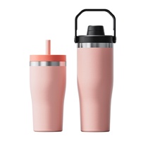 Gobelet isotherme portable à double paroi en acier inoxydable 304 avec couvercle et paille, personnalisable avec logo, pour les voyages en extérieur, 20/30 oz