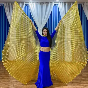 Она танцует костюм для танца живота, реквизит, прозрачные золотые крылья для взрослых, для восточноиндийского выступления танца живота в Осаке