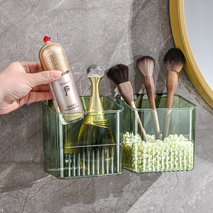 Transparent Rectangular Makeup Brush Storage Bin Plastic Cosmetic Organizer Desktop Storage Container For Bedroom Use - Product Image 1