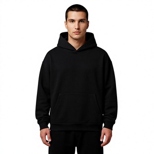 Sweat-shirt à capuche noir pour homme, coupe classique, en molleton de coton, couleur unie, poche avant, vêtement d'automne - Product Image 1