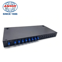 Splitter PLC Simetris 1U Rack Mount 1x16 Port Konektor LC/UPC Rasio Pembagian 50/50 Kotak Aluminium Hitam ZG Tech untuk ODF