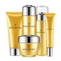 Ensemble de soins de la peau anti-âge en or 24 carats avec logo privé personnalisé, soin du visage hydratant bio, éclat doré, acide hyaluronique, acide kojique