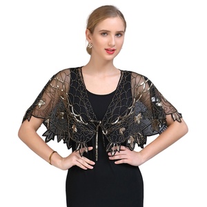 Nouvelle veste courte pour <span class=keywords><strong>femme</strong></span>, style années 1920, avec sequins, col en V, sans manches, pour soirée, châle, écharpe - Product Image 2
