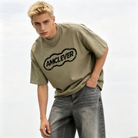 AMCLEVER Source for Stores T-shirt Homme Coupe Boxy 260GSM Double Fil Épais Manches Courtes Effet Délavé Style Urbain
