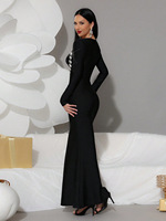 Nouvelles Robes Moulantes et Sexy de Soirée Cocktail à Manches Longues Noires, Creuses, Ornées de Diamants, pour Femme, Été