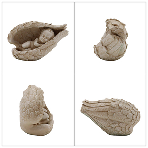 Set di 3 Statue di <span class=keywords><strong>Angeli</strong></span> Dormienti <span class=keywords><strong>con</strong></span> Ali in Resina, Finitura Anticata, Figurine di Cherubini per Decorazioni Esterne - Product Image 4