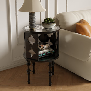 French Retro Solid Wood Side <b>Table</b> With Starry Sky Design Round Storage <b>Coffee</b> <b>Table</b> For Living Room Sofa Corner - Product Image 4