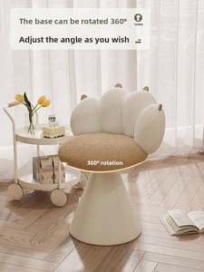 Moderner cremefarbener Stoffhocker für kleine Wohnungen, Schlafzimmer, Garderobe, Mädchen-Schminktisch, Milchtee-Farbe, Katzenkrallen-Lammfell - Product Image 4