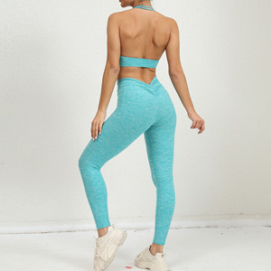 Halter cou réglable soutien-gorge de sport et Scrunch dos pantalons de Yoga tenues ensembles Fitness femmes Yoga ensembles pour les femmes - Product Image 1