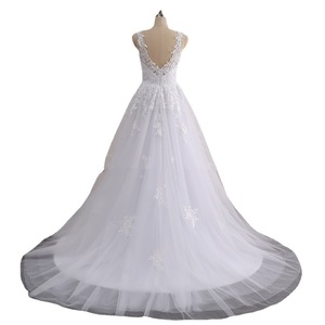 Wedding Dress V-Neck Sleeveless Princess Ball Gown Tulle Floor Length Backless Long Robe White - Product Image 5