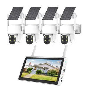 10.1 inch LCD Screen 4MP 4CH Battery Outdoor Wireless 8 Channels NVR Kit Solar Camera Wifi CCTV Systems