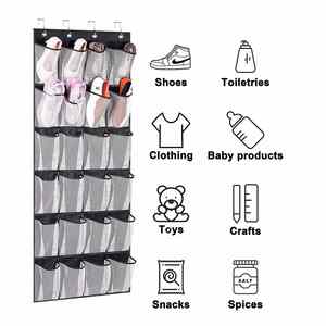 Organiseurs de chaussures à suspendre sur la porte, 24 poches en filet, support de rangement pour chaussures en grille - Product Image 5