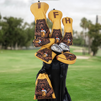 Vente en gros d'accessoires de golf ours brun ensemble en bois couvre-chef de club de golf en cuir PU couvre-chef de golf conducteur