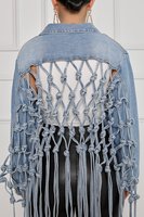 Loveda veste en jean courte et habillée avec logo personnalisé pour femmes veste en jean à pampilles avec grille arrière et poche