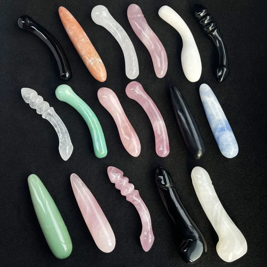 Bulk Großhandel Rosenquarz Penis Zauberstab für Frauen Sexspielzeug Kurve Dildo Massage gerät Yoni Massage Zauberstab