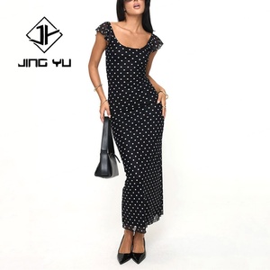 Robe longue de luxe personnalisée à pois noirs, douce pour la peau, de haute qualité, 100% rayonne voile, robe décontractée - Product Image 1