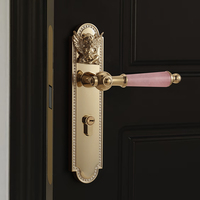 Poignée de porte vintage française dorée avec motif ange en relief, serrure de porte silencieuse pour portes principales intérieures