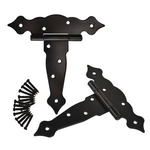 Charnières décoratives classiques WEKIS en acier noir et fer, charnières robustes pour portes de grange, portails et clôtures en bois, avec vis - Product Image 1