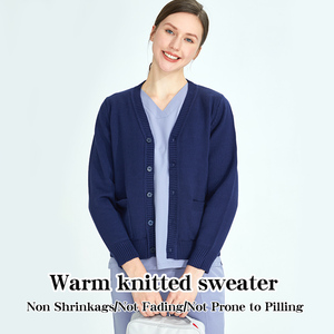 Wholesale High Elastic Warm-up Sweater Soft Comfortable Nursing <strong>Scrub</strong> Uniform <strong>Top</strong> for Women Laboratory Pharmacy Working Cardigan - Product Image 2