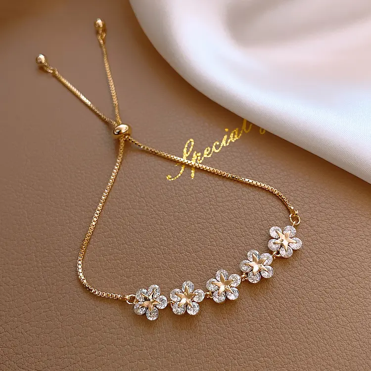 fashion adjustable crystal gold flower bracelete