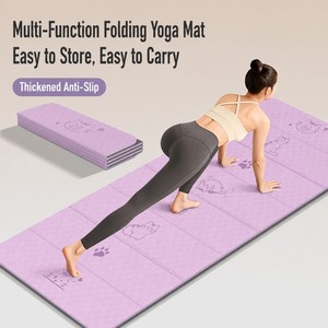 Tapis de yoga rose antidérapant, pliable, grande taille, épais, en TPE, pour le fitness, l'exercice et le camping - Product Image 2