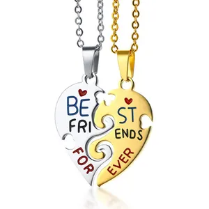 'Best Friend Forever' engraved friendship symbol silver-gold tone wholesale stainless steel best friend heart necklace for sale