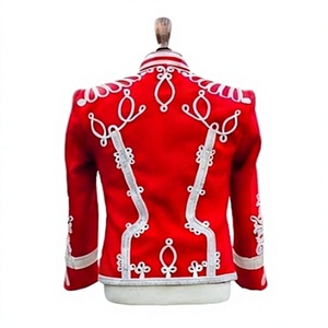 Uniforme d'hiver formel pour homme, rouge vintage, à col montant, double boutonnage, avec garniture brodée cordonnée sur le devant, imperméable et respirant - Product Image 2