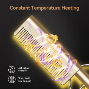 Eléctrico 450 ° Plancha de Pelo Anti-Quemaduras con Calentamiento Rápido, Peine Caliente de Cobre 3 en 1 para Pelucas y Cepillo Alisador de Cabello Natural - Product Image 3