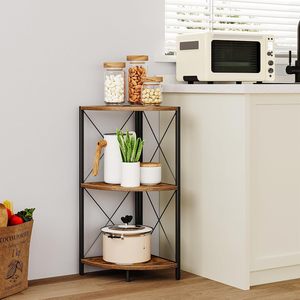Corner Shelf 33x15x85cm Solid Wood Iron Multifunctional <b>Kitchen</b> Storage <b>Rack</b> Standing Type Rectangle Shape - Product Image 1