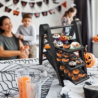 Support à dessert en bois à plusieurs niveaux pour Halloween, présentoir gothique à 3 niveaux pour fêtes intérieures et utilisation sur bureau