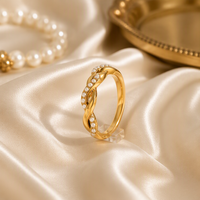 Bague en perles torsadées Novirassine, plaquée or 18 carats, en acier inoxydable pour femmes, élégante, avec bande tressée, bijoux, cadeau de mariage