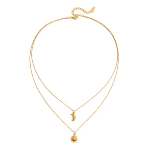 Collar con colgante de sol y luna, cadena de clavícula de doble capa de acero inoxidable de 18 quilates, joyería de regalo para uso diario - Product Image 5