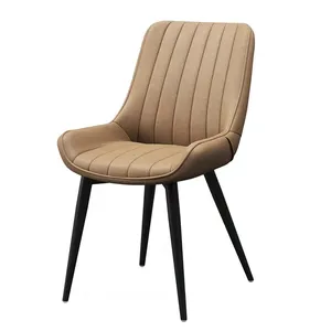 Kursi Modern tanpa lengan, kursi aksen kulit imitasi dengan sandaran kaki logam untuk dapur ruang tamu kamar tidur