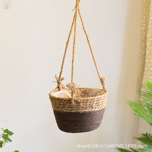 Pot de fleurs suspendu rond en matériau végétal pour plantes d'intérieur, jardinières décoratives - Product Image 4