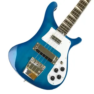 4003 R-Brand Blue Electric Bass Solid Wood White Pickguard Fast Free Shipping Material Mahogany