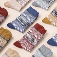 7406 Chaussettes mi-mollet pour hommes, style ethnique vintage, chaussettes longues épaisses et chaudes pour l'automne et l'hiver