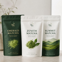 Op maat gedrukte, voedselveilige, hersluitbare staande zipzakken met hoge barrièrefolie verpakking voor Matcha groene thee, koffiepoeder, 100g, 500g