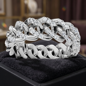 แหวนเพชรทรงกลมแบบ Cuban Link ชุบโรเดียม ทอง 10K 14K 18K เงิน 925 935 สำหรับงานหมั้นและงานเลี้ยง - Product Image 1