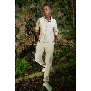 Ensemble pantalon double jambe en lin pour femme avec haut à manches longues et épaulettes tombantes - Product Image 2