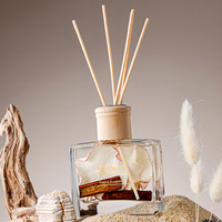 Diffuseur de parfum d'ambiance en verre carré transparent avec logo personnalisé, bâtonnets en rotin naturel, style minimaliste Wabi Sabi, décoration pour la maison, cadeau