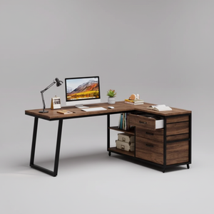 Escritorio para Computadora en Forma de L Amplio, Equipado con 3 Cajones y Estantes de Almacenamiento para Oficina en Casa - Product Image 1