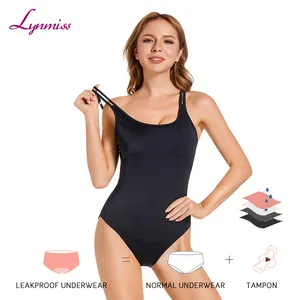 Maiô personalizado de fábrica, maiô preto de forma única peça, período menstrual, roupa de banho, para período menstrual abundante