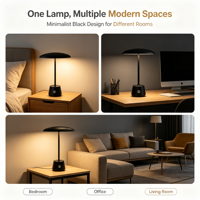 Lampe de table en forme de champignon noir, lampe de bureau moderne à commande tactile avec abat-jour en forme de parapluie pour chambre à coucher, bureau